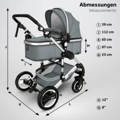 KIDUKU- 3 In 1 Combi-kinderwagen- Grijs/zilver- Buggy Incl. Autostoeltje-regenhoes- Inklapbaar -Kinderwagen- En Accessoirewinkel 1200x1200 2033