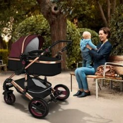 KIDUKU- 3 In 1 Combi-kinderwagen- Bordeaux- Zwart-goud- Buggy Incl. Autostoeltje-regenhoes- Inklapbaar -Kinderwagen- En Accessoirewinkel 1200x1200 2075