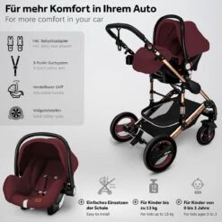 KIDUKU- 3 In 1 Combi-kinderwagen- Bordeaux- Zwart-goud- Buggy Incl. Autostoeltje-regenhoes- Inklapbaar -Kinderwagen- En Accessoirewinkel 1200x1200 2077