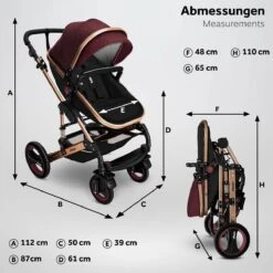 KIDUKU- 3 In 1 Combi-kinderwagen- Bordeaux- Zwart-goud- Buggy Incl. Autostoeltje-regenhoes- Inklapbaar -Kinderwagen- En Accessoirewinkel 1200x1200 2080