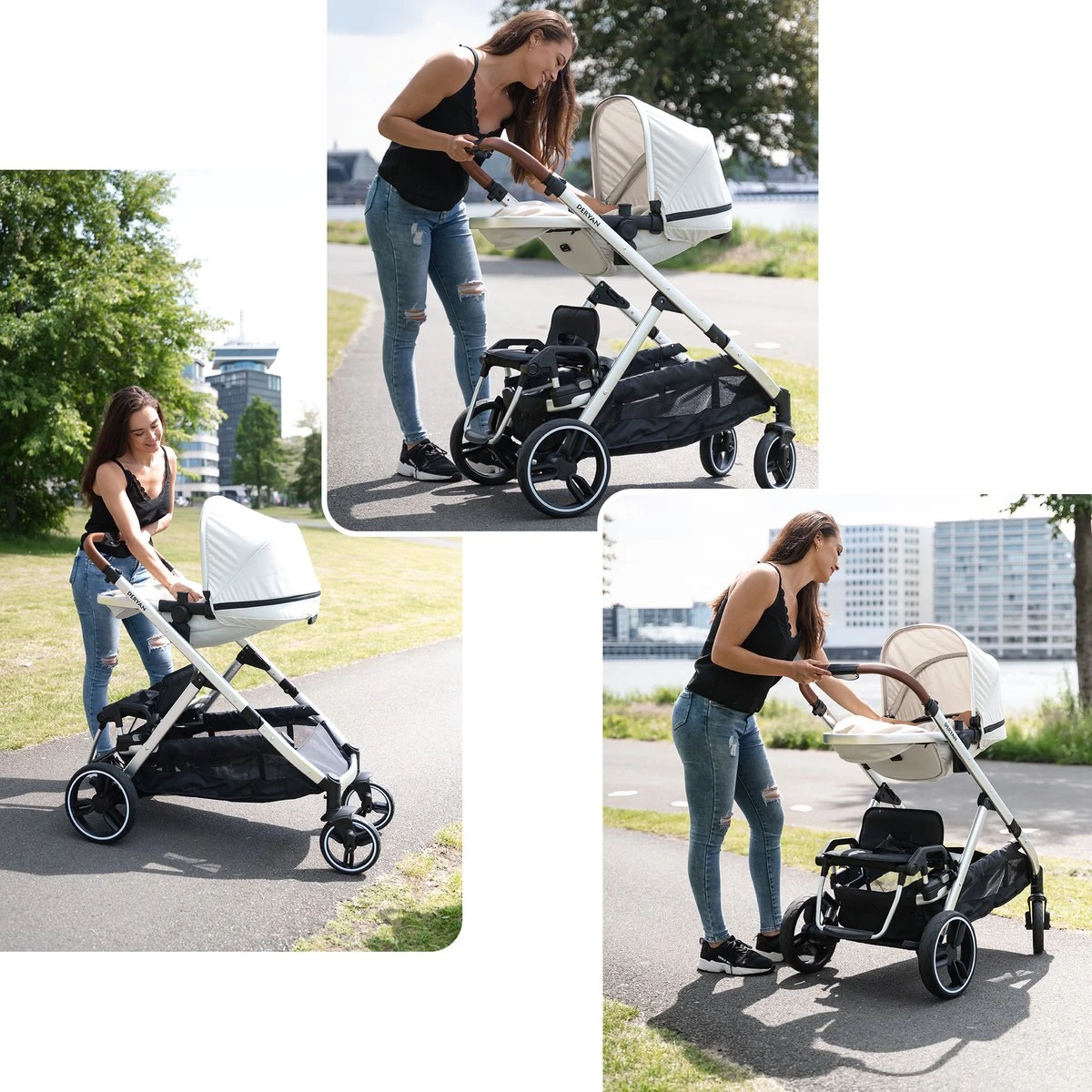Deryan Evy Kinderwagen - Duo Kinderwagen - Uitbreidbaar - Inclusief Reiswieg - Creme 12 Deryan Evy Kinderwagen - Duo Kinderwagen - Uitbreidbaar - Inclusief Reiswieg - Creme - Afbeelding 10