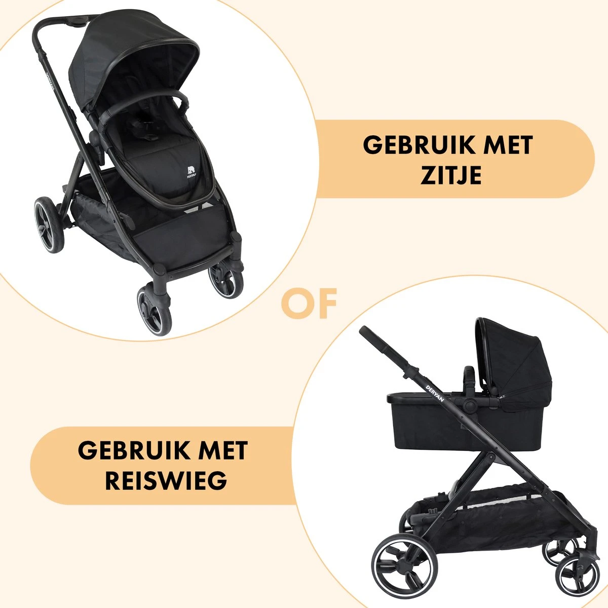 Deryan Evy Kinderwagen - Duo Kinderwagen - Uitbreidbaar - Inclusief Reiswieg - Zwart 4 Deryan Evy Kinderwagen - Duo Kinderwagen - Uitbreidbaar - Inclusief Reiswieg - Zwart - Afbeelding 2