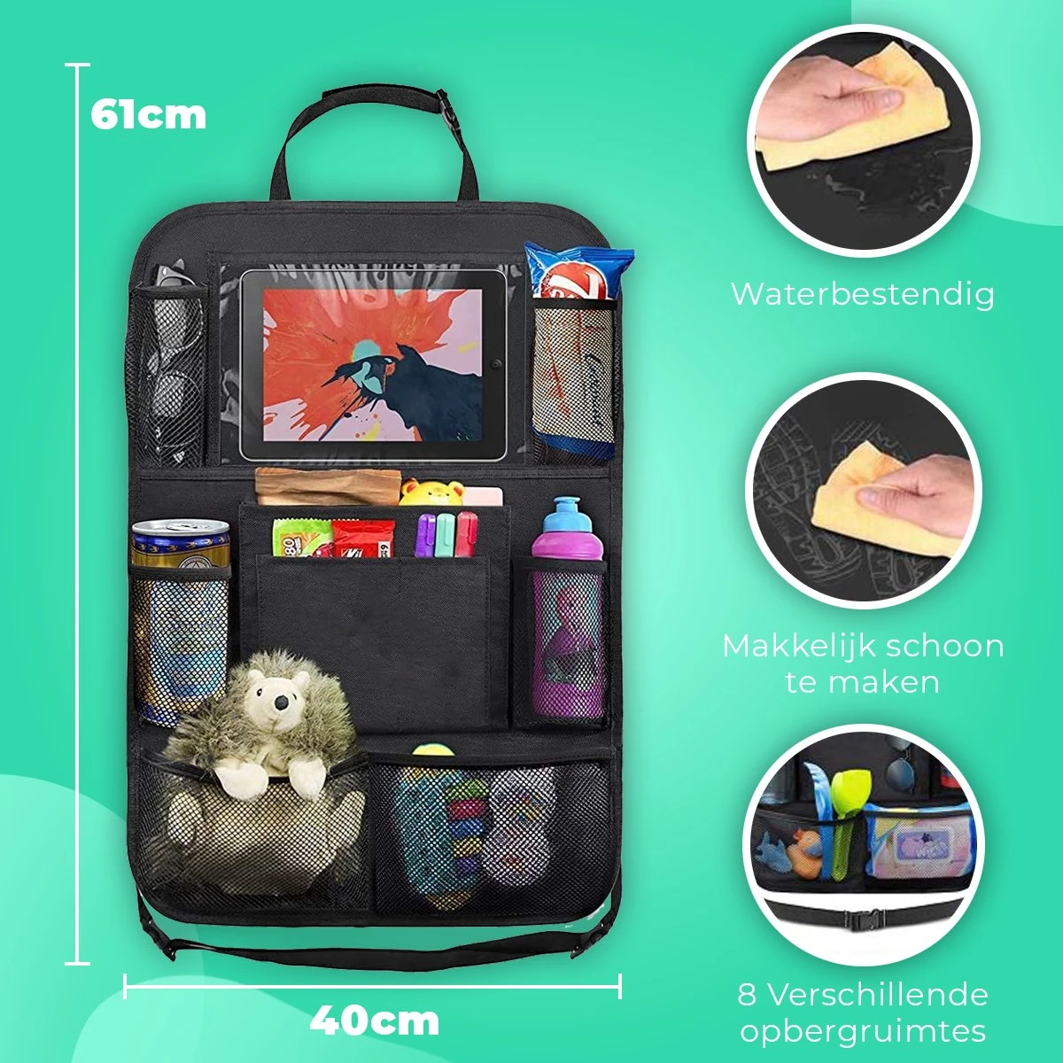 Essential Goods Autostoel Organizer - Incl. IPadhouder - Opbergtas Auto - Car Organizer - 1 Stuk 10 Essential Goods Autostoel Organizer - Incl. IPadhouder - Opbergtas Auto - Car Organizer - 1 Stuk - Afbeelding 8