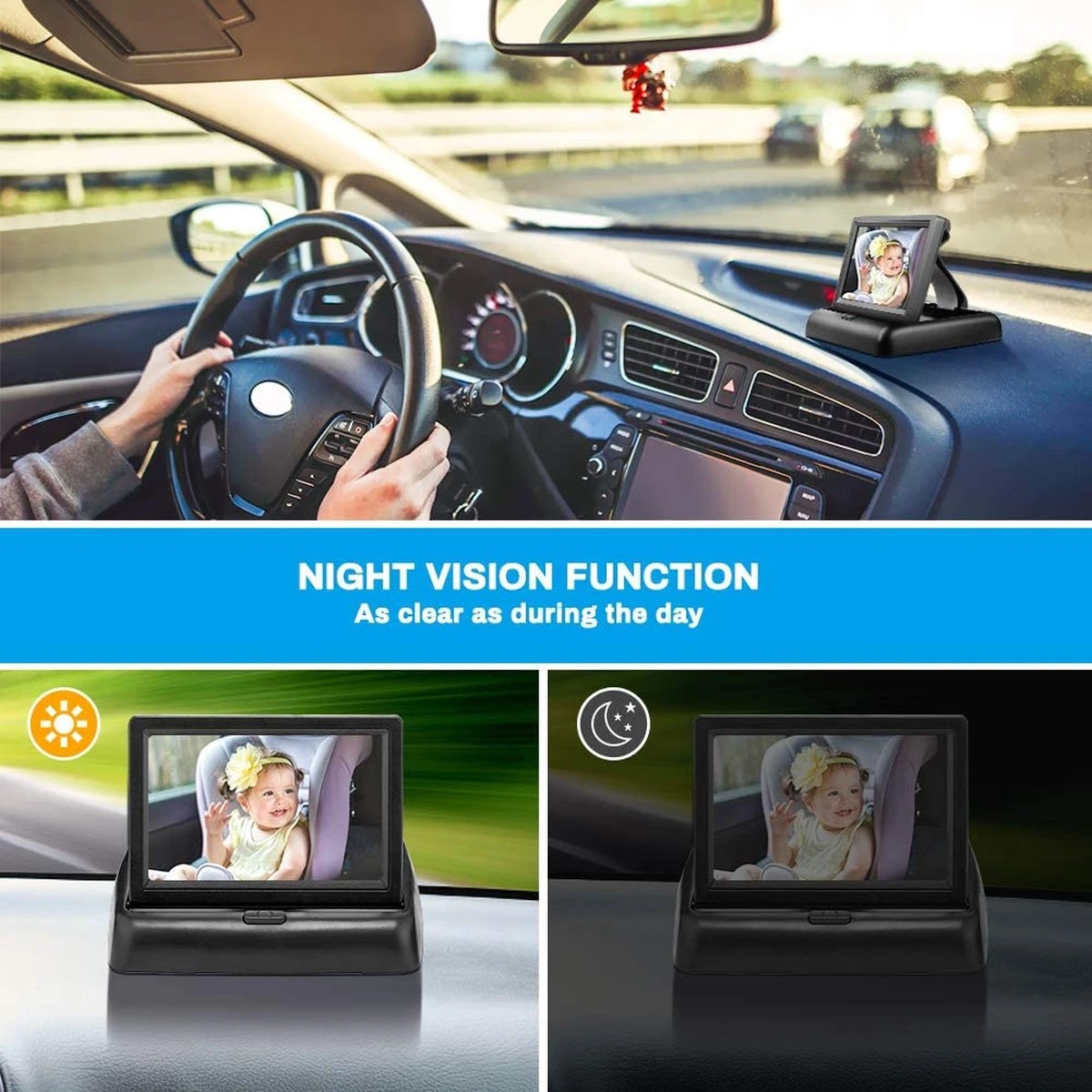 Achterbankspiegel Voor Baby/kind - Met 150° Groothoekcamera Voor Groot Gezichtsveld - Achteruitkijkspiegel, Autospiegel 5 Achterbankspiegel Voor Baby/kind - Met 150° Groothoekcamera Voor Groot Gezichtsveld - Achteruitkijkspiegel, Autospiegel - Afbeelding 3