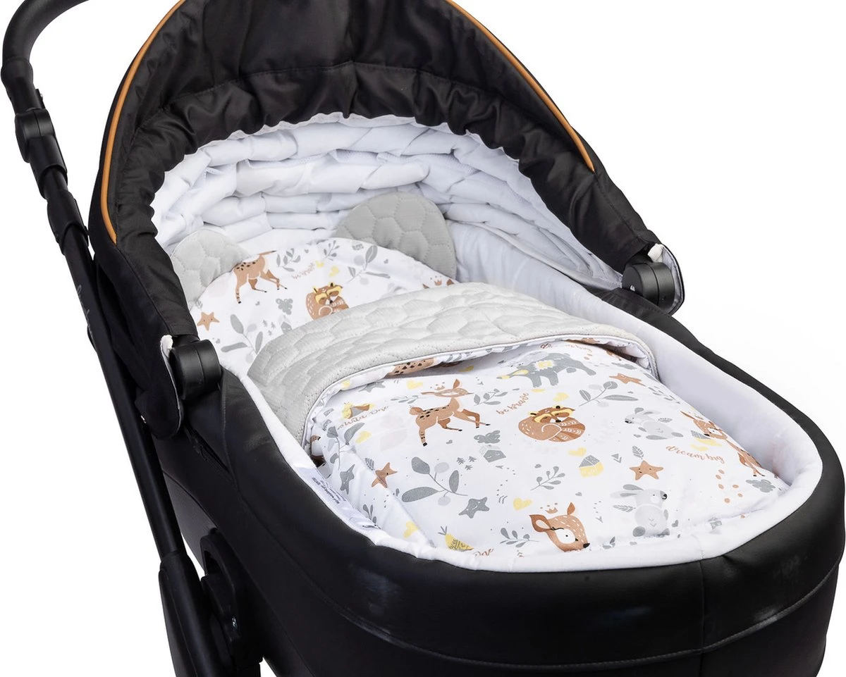 Kinderwagen Bekledingset Kussen + Deken BOS Beige Gray 3 Kinderwagen Bekledingset Kussen + Deken BOS Beige Gray
