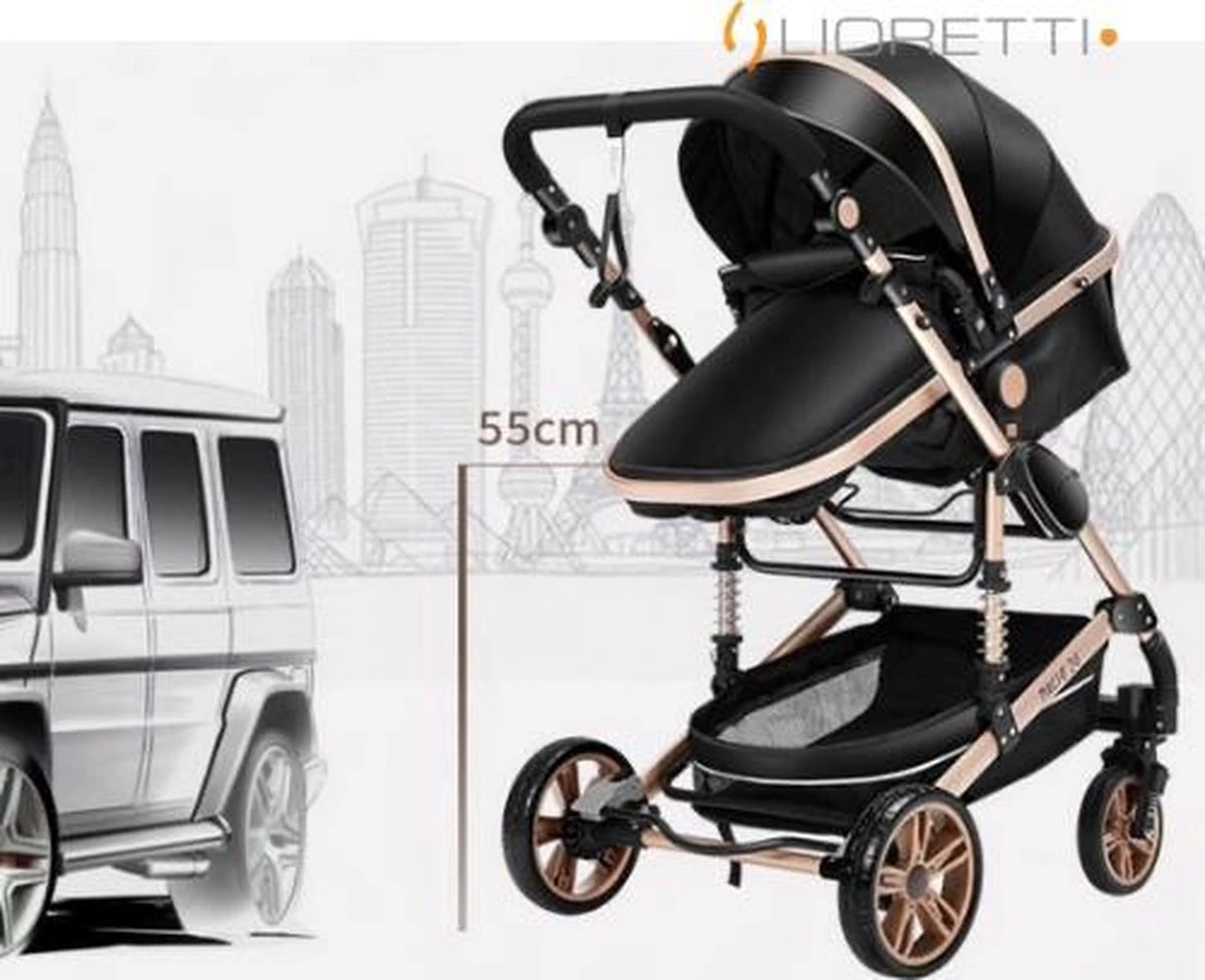 Merkloos Lioretti® Luxe Baby Buggy 3 In 1 | Baby Wagen | Kinderwagen Met Stoel En Wieg | Inklapbaar | Hoge Kwaliteit | Combi | Zwart 5 Merkloos Lioretti® Luxe Baby Buggy 3 In 1 | Baby Wagen | Kinderwagen Met Stoel En Wieg | Inklapbaar | Hoge Kwaliteit | Combi | Zwart - Afbeelding 3