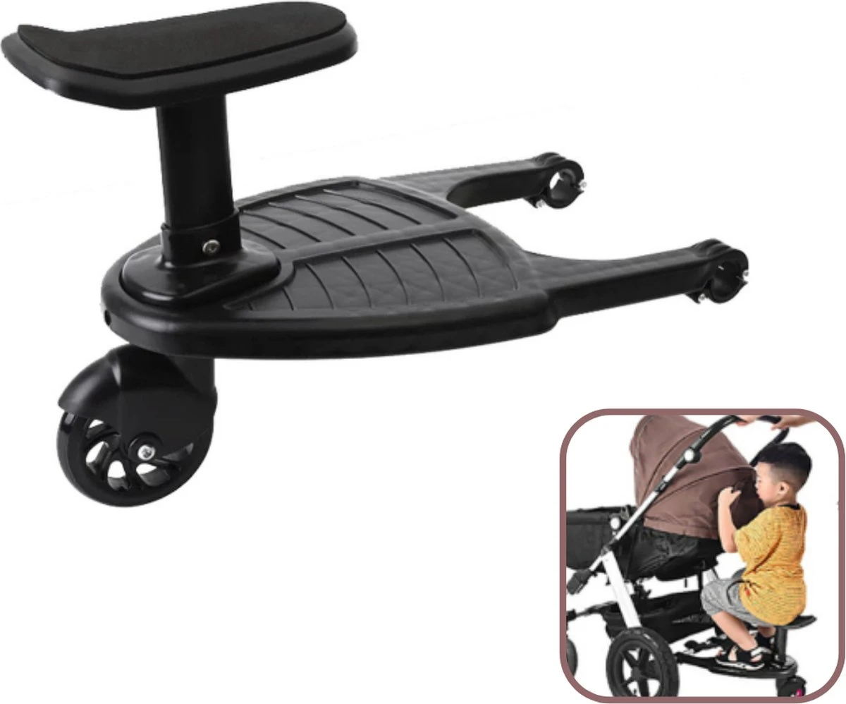 Honhill® - Kinder Meerijdplankje - Zwart - Kinderwagen - Buggy - 1 Wiel - Met Stoeltje 3 Honhill® - Kinder Meerijdplankje - Zwart - Kinderwagen - Buggy - 1 Wiel - Met Stoeltje