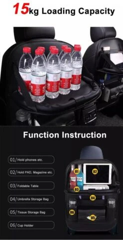 Merkloos PREMIUM Autostoel Organizer - Carseat Organiser - Auto Stoel Organizer - Tablet Houder - Auto Tafeltje - Auto Organizer - Beker Houder - Paraplu Houder - Tissue Doos Houder -Kinderwagen- En Accessoirewinkel 618x1200