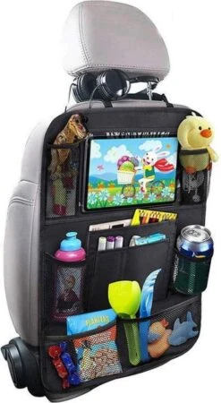 Merkloos Autostoel Organizer + Opvouwbare Mini Prullenbak Bundel - Musthave Voor Uw Autovakantie! - IPad/Tablet Houder - Opvouwbaar - Inklapbaar - Rugleuning - Auto Opbergsysteem - Kinderen - Waterafstotend - Prullenmand - Licht - Opberg - Universeel - Handig -Kinderwagen- En Accessoirewinkel 659x1200