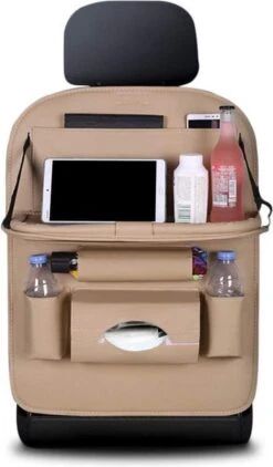 Luxe Auto Organizer Met Tablet Houder Autostoel Organiser Ipadhouder Voor Kinderen – Beige